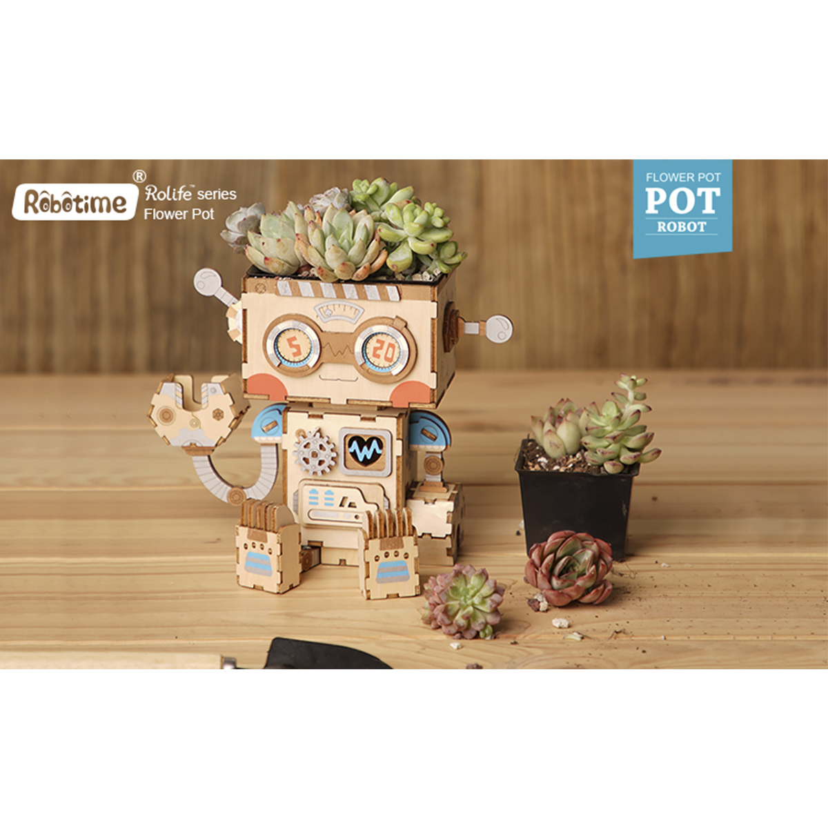 Деревянный конструктор Robotime кашпо Pot Robot