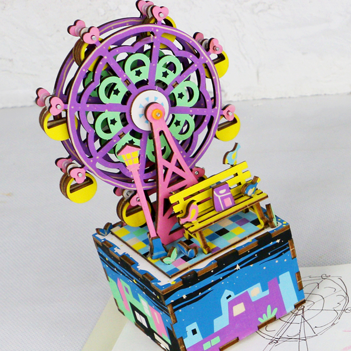 Деревянный конструктор Robotime музыкальная шкатулка Ferris Wheel